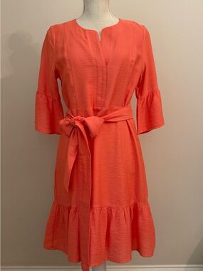 Jade Coral Tie-Waist Midi Dress with Ruffle Hem XS